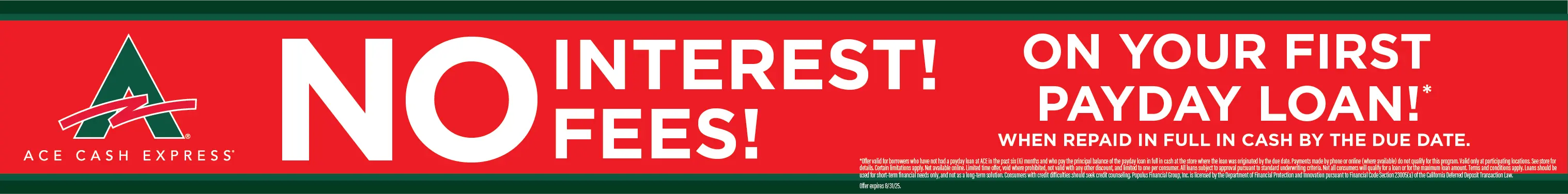 No Interest No Fees on Louisiana Payday Loans Promotion