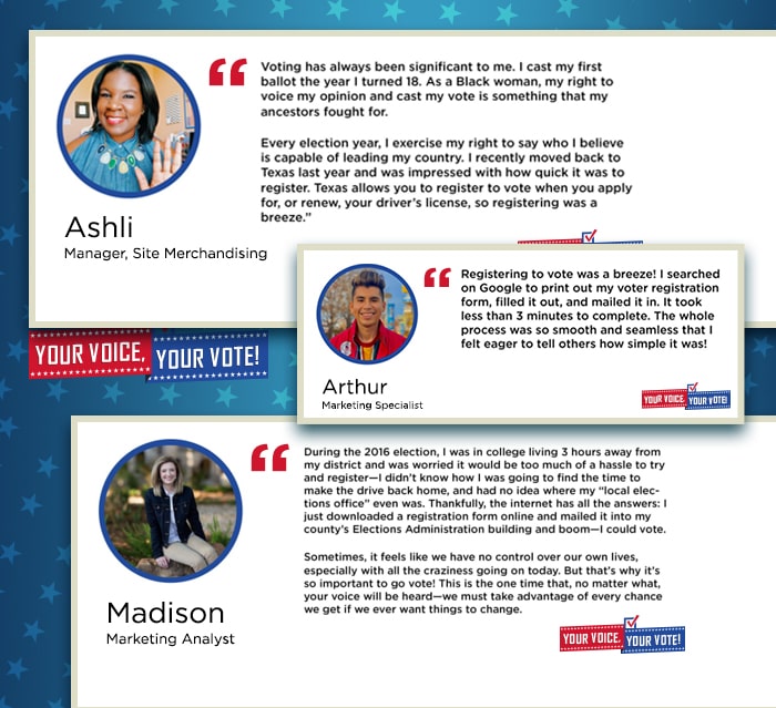 Employee testimonials about voting Employee testimonials about voting
