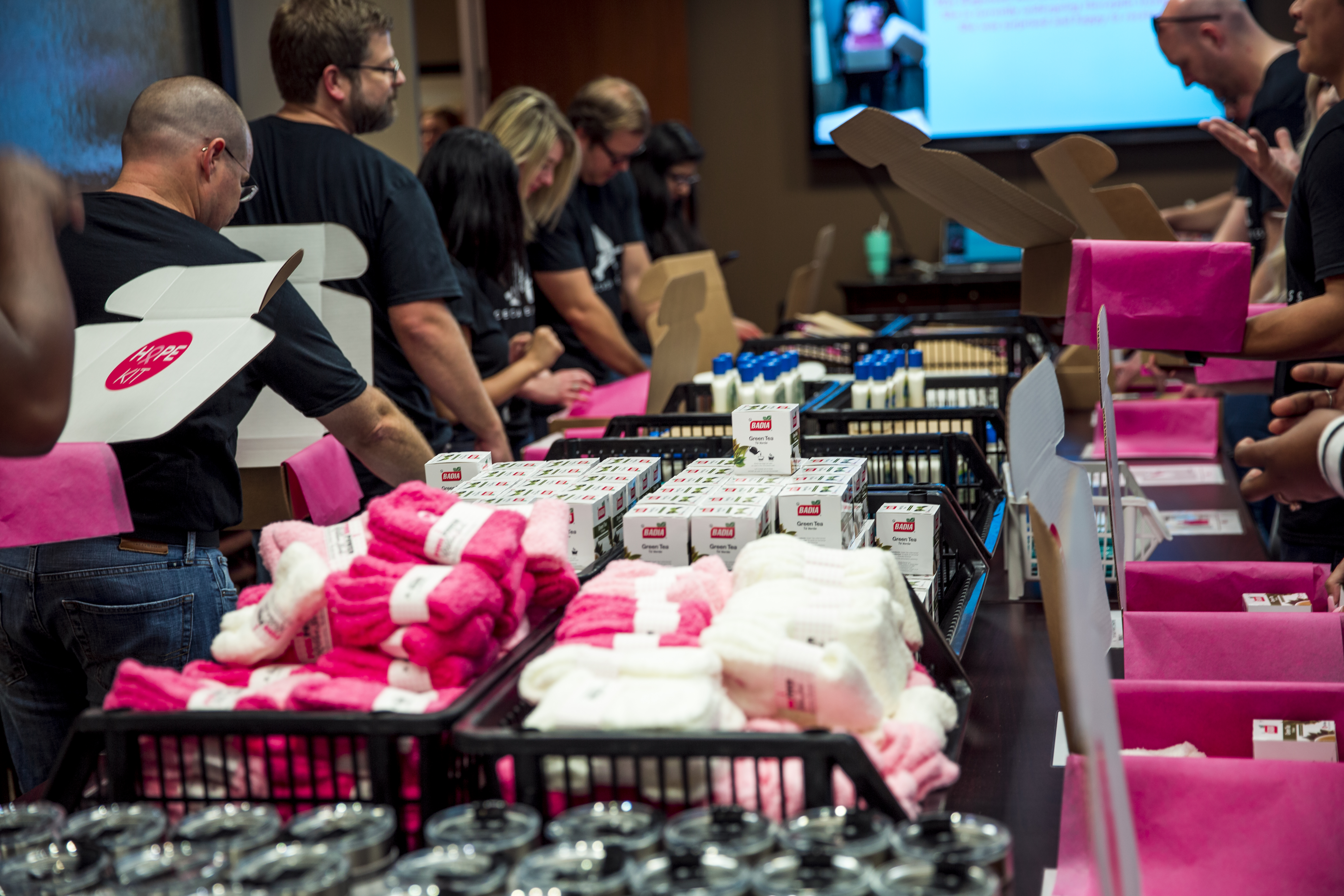 ACE team members pack HOPE kits at NBCF headquarters in September 2019