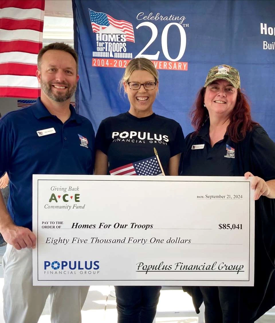 check presentation for Homes For Our Troops donation