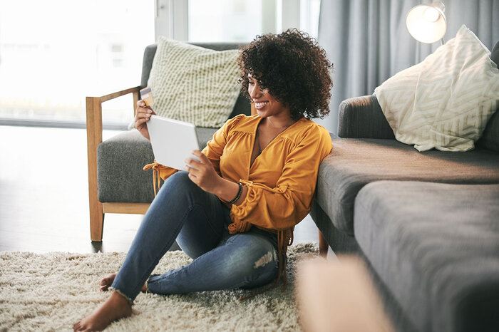 Woman reading her bank statement