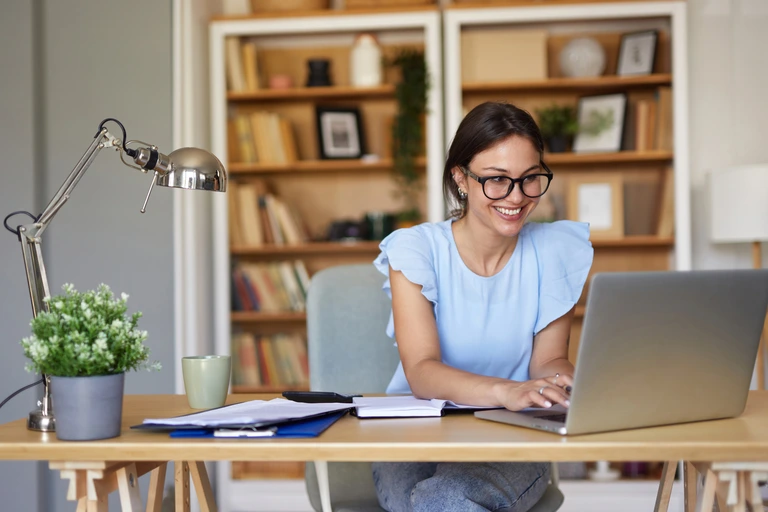 woman working remotely